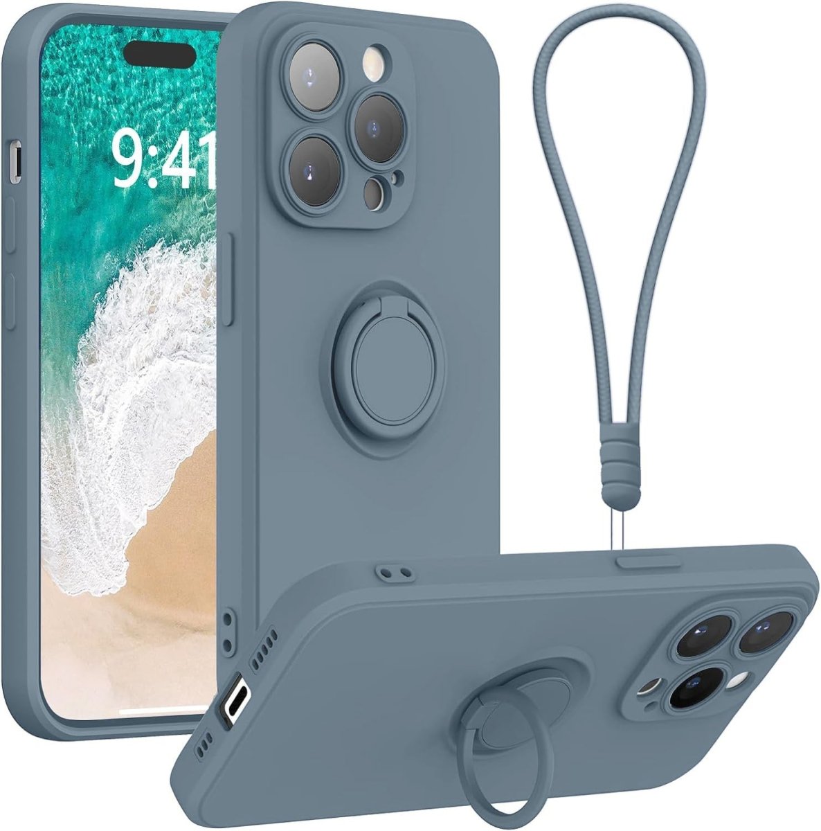 Blue Fog Shockproof Silicone Case For iPhone With Ring And Lanyard Blue Fog iPhone 11 Accessories Gifts UK