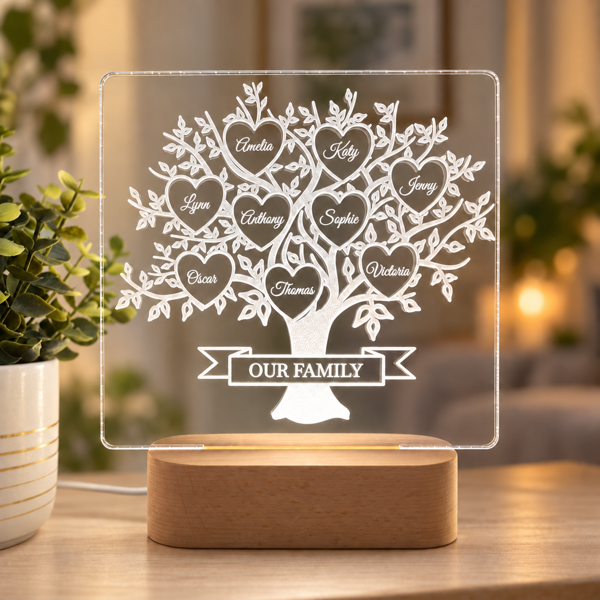 Family Tree Names LED Lamp Mum Birthday Gift For Parents Mother's Day, For Grandparents Families, Gifts From Children Grandchildren