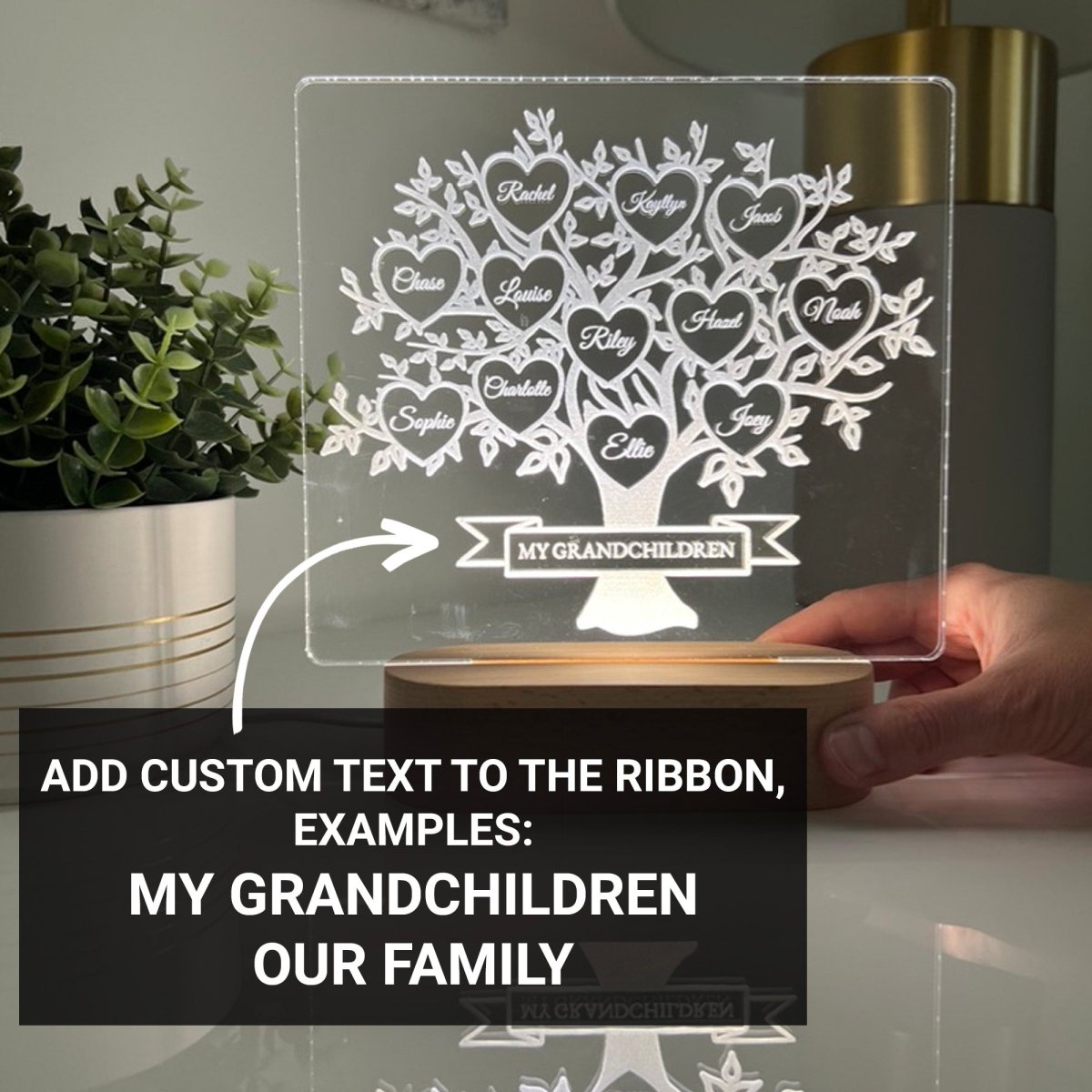 Family Tree Names LED Lamp Mum Birthday Gift For Parents Mother's Day, For Grandparents Families, Gifts From Children Grandchildren Accessories Gifts UK