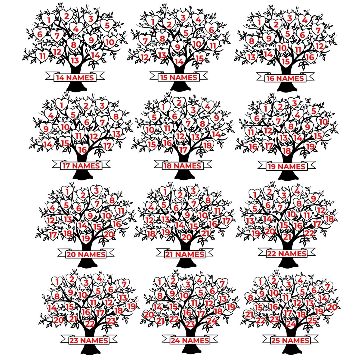 Family Tree Names LED Lamp Mum Birthday Gift For Parents Mother's Day, For Grandparents Families, Gifts From Children Grandchildren 16-20 Hearts Accessories Gifts UK