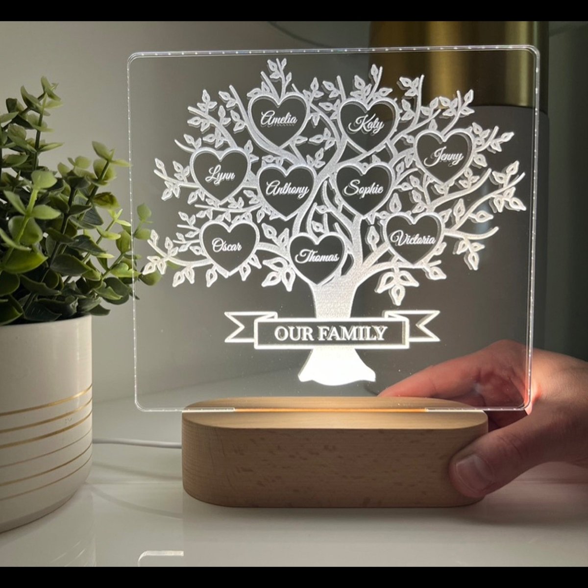 Family Tree Names LED Lamp Mum Birthday Gift For Parents Mother's Day, For Grandparents Families, Gifts From Children Grandchildren Accessories Gifts UK