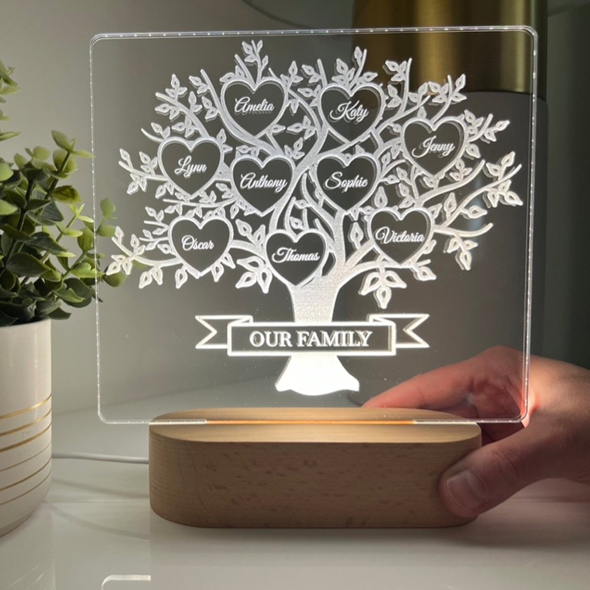 Family Tree Names LED Lamp Mum Birthday Gift For Parents Mother's Day, For Grandparents Families, Gifts From Children Grandchildren Accessories Gifts UK