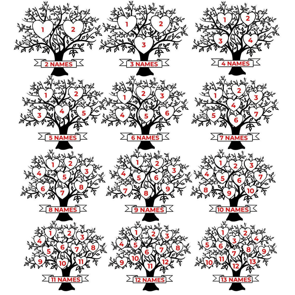 Family Tree Names LED Lamp Mum Birthday Gift For Parents Mother's Day, For Grandparents Families, Gifts From Children Grandchildren 2-5 Hearts Accessories Gifts UK