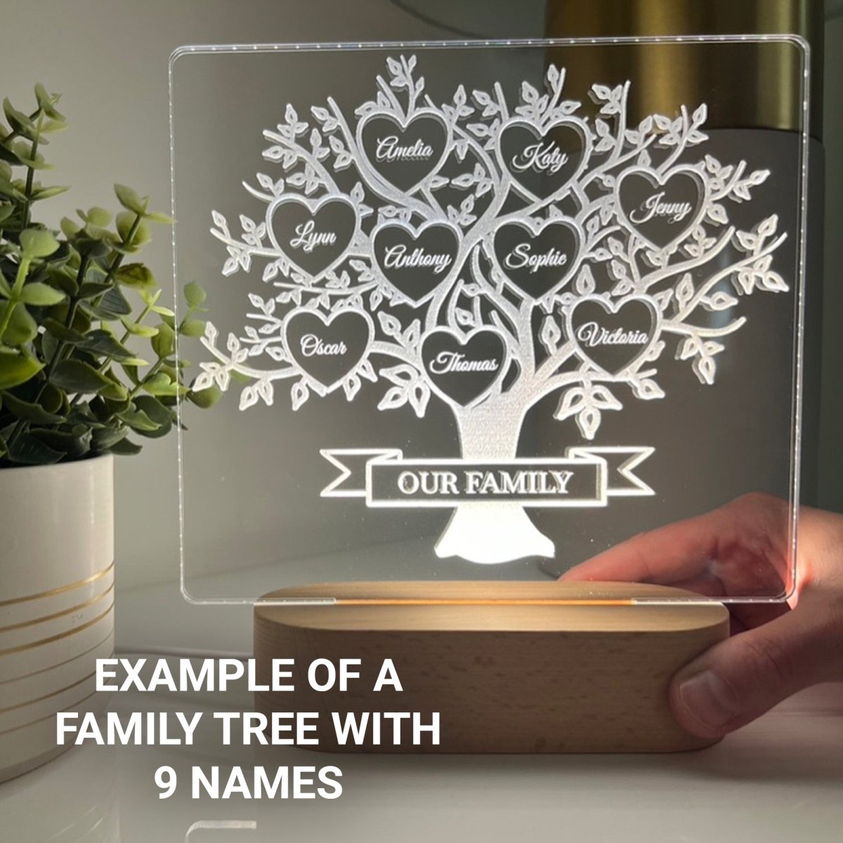 Family Tree Names LED Lamp Mum Birthday Gift For Parents Mother's Day, For Grandparents Families, Gifts From Children Grandchildren Accessories Gifts UK