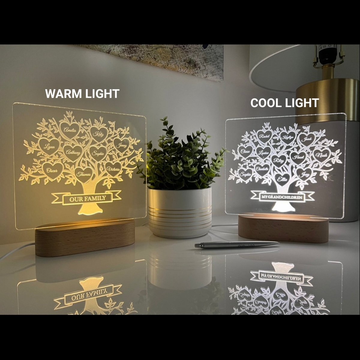 Family Tree Names LED Lamp Mum Birthday Gift For Parents Mother's Day, For Grandparents Families, Gifts From Children Grandchildren Accessories Gifts UK