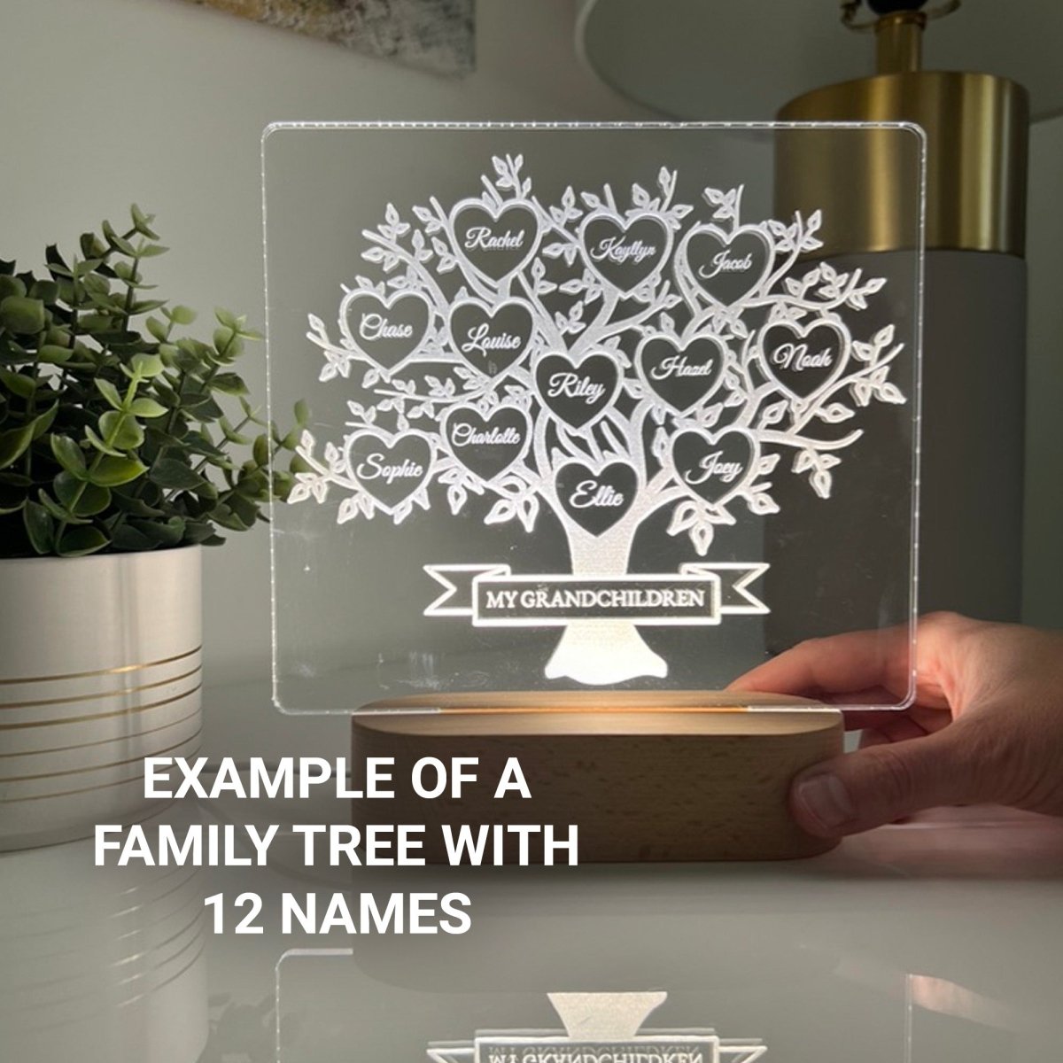 Family Tree Names LED Lamp Mum Birthday Gift For Parents Mother's Day, For Grandparents Families, Gifts From Children Grandchildren Accessories Gifts UK