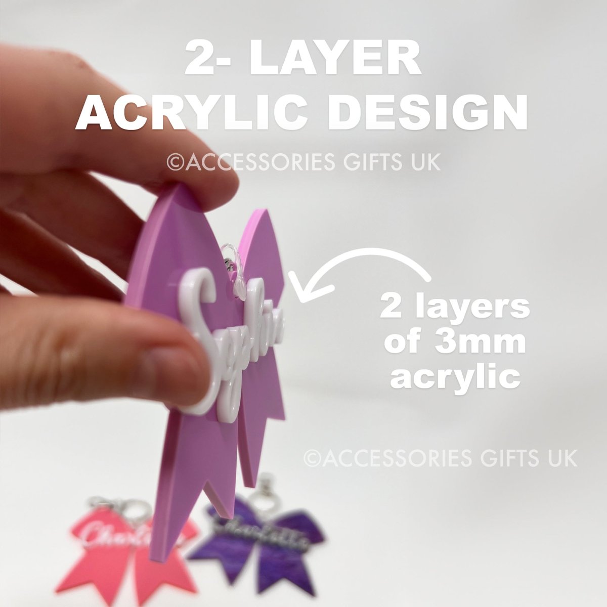 Kids Backpack Name Tags - Custom Girl Name Bow Keychain School Book Bag Accessories Accessories Gifts UK