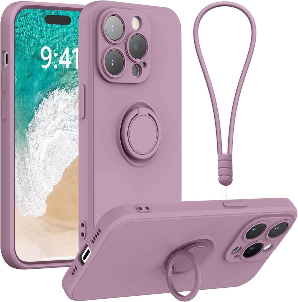 Light Purple Shockproof Silicone Case For iPhone With Ring And Lanyard Light Purple iPhone 11 Accessories Gifts UK