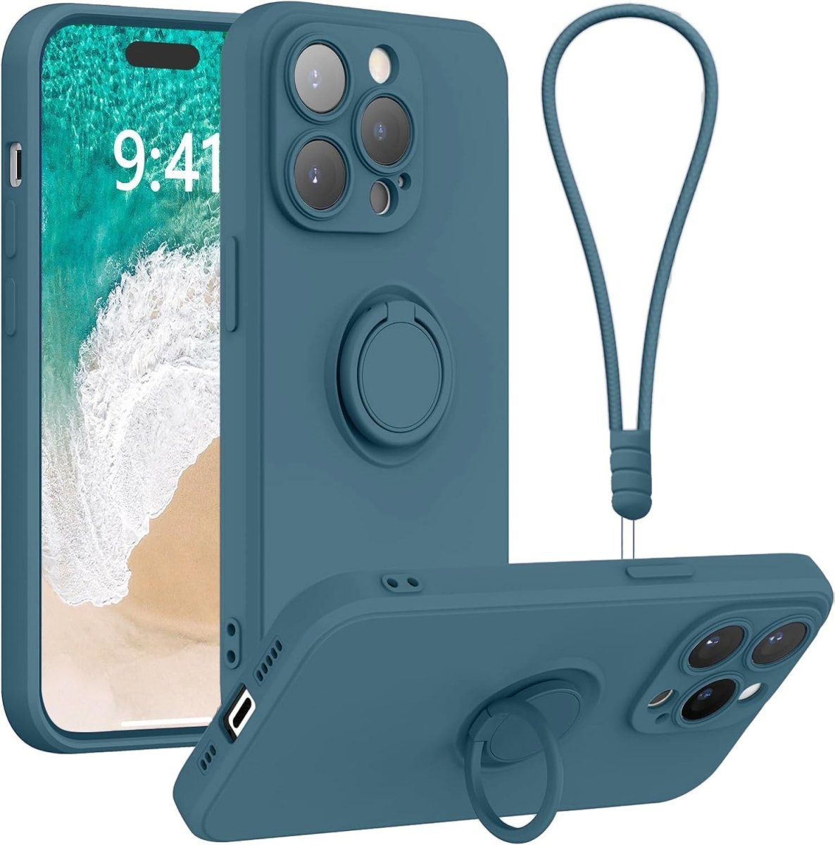 Navy Blue Shockproof Silicone Case For iPhone With Ring And Lanyard Navy Blue iPhone 11 Accessories Gifts UK