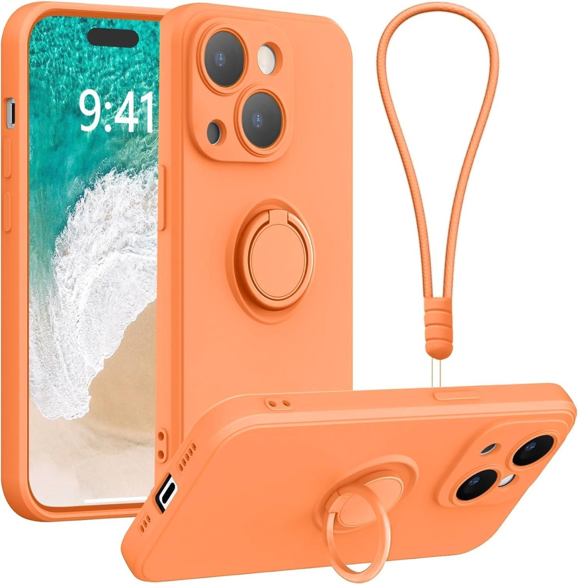 Papaya Shockproof Silicone Phone Case For iPhone With Ring And Lanyard