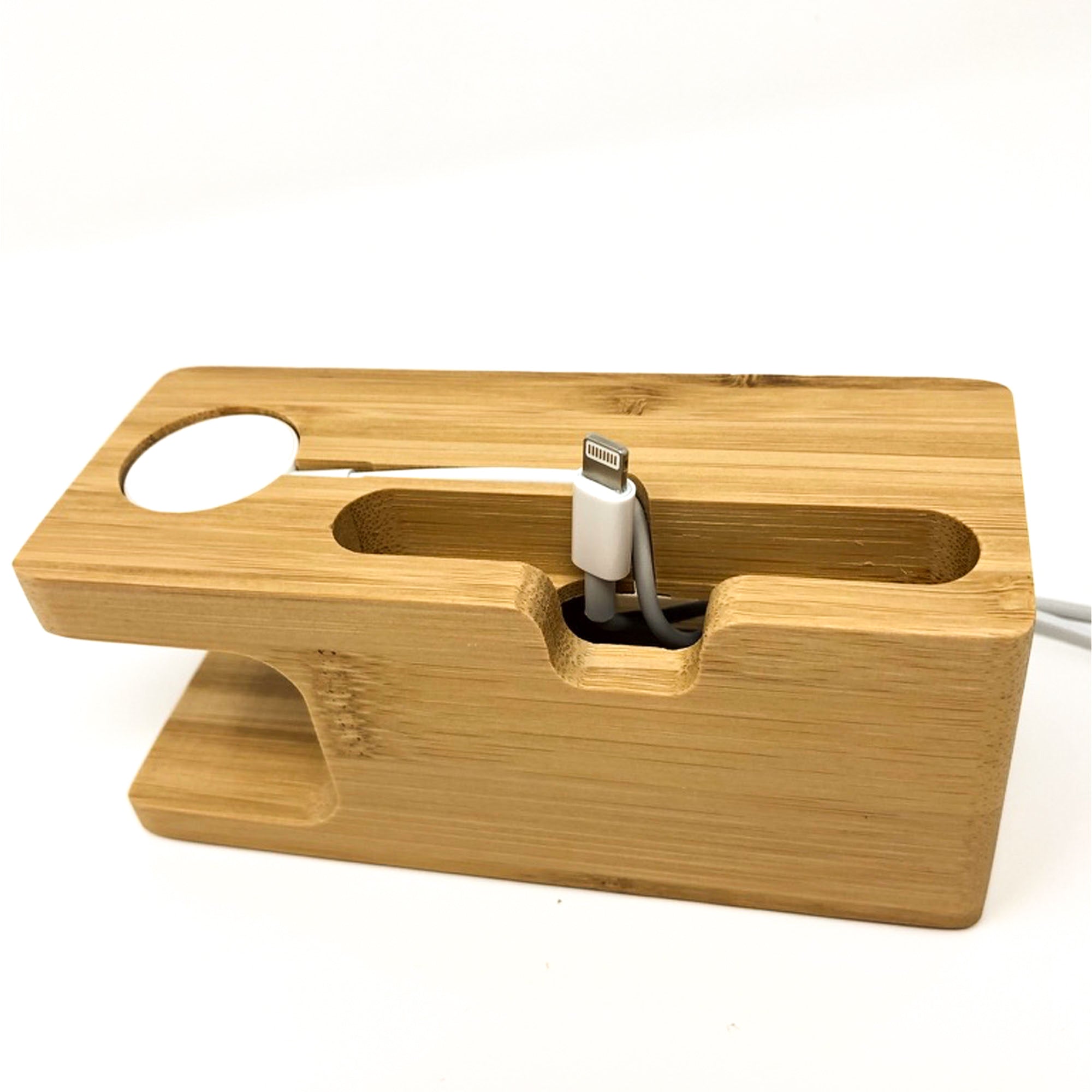 Bamboo Wood Charging Station - iPhone And Apple Watch Dock Bamboo Dock Accessories Gifts UK