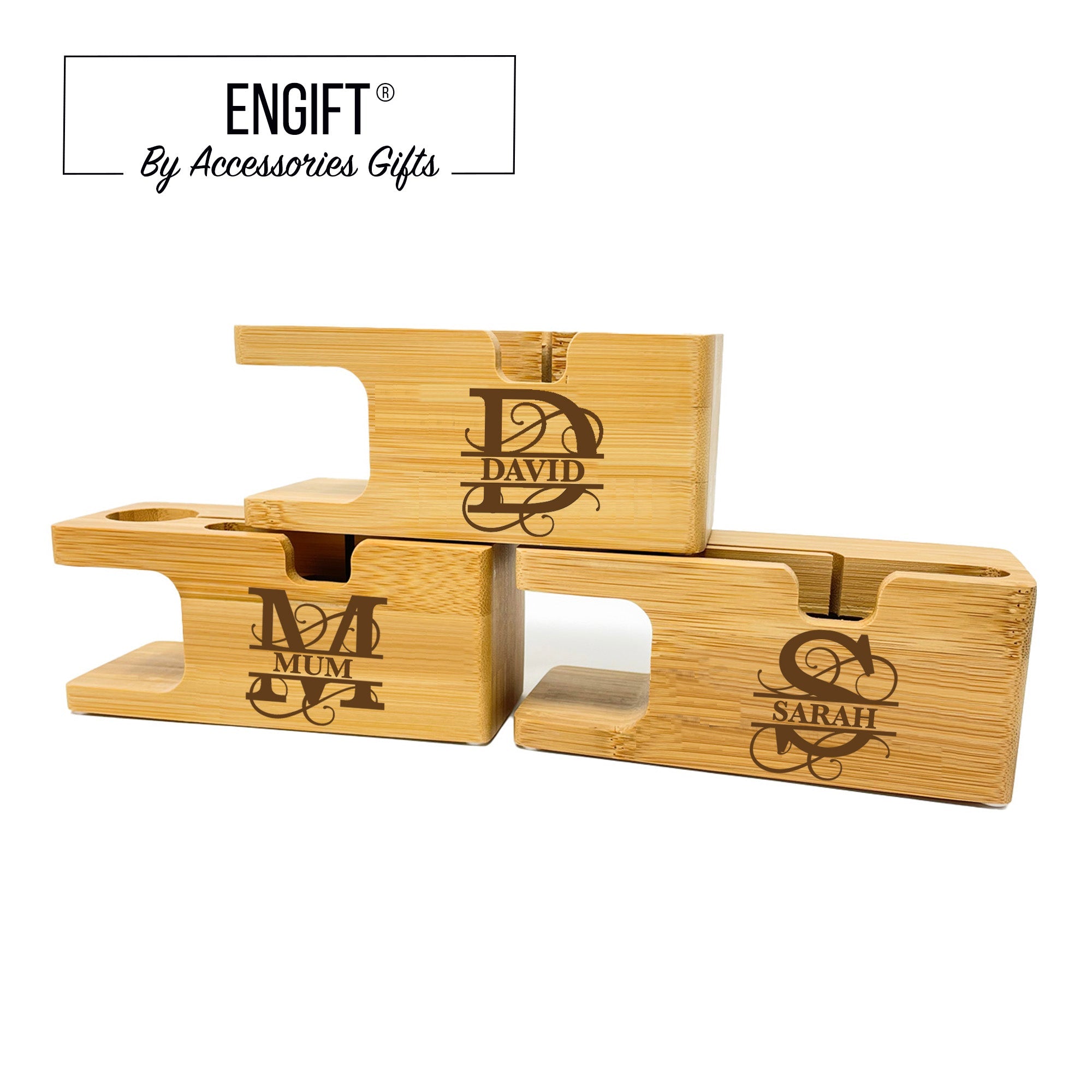 Charging Station For Apple Watch And iPhone Monogram Personalised Personalised Accessories Gifts UK