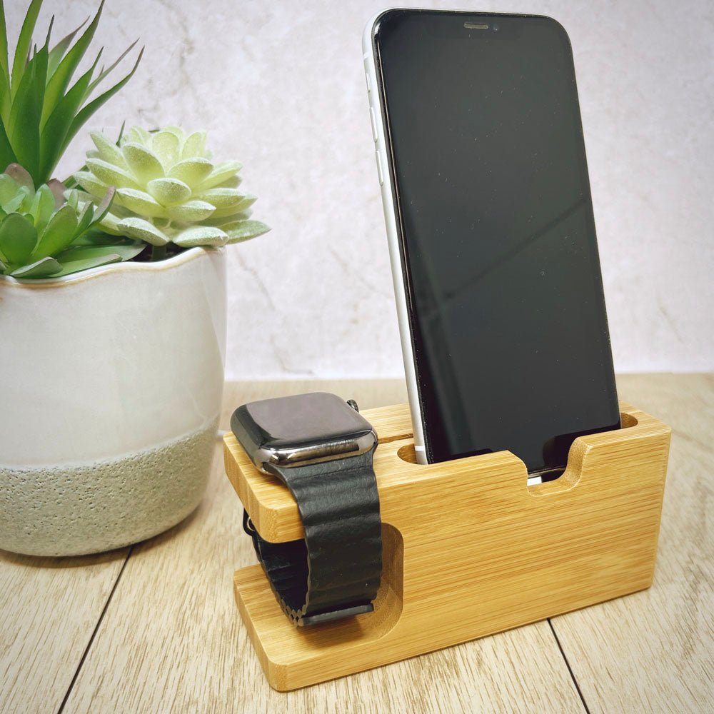 Charging Station Personalised Gift Bamboo Dock For Apple Watch and iPhone Personalised Accessories Gifts UK