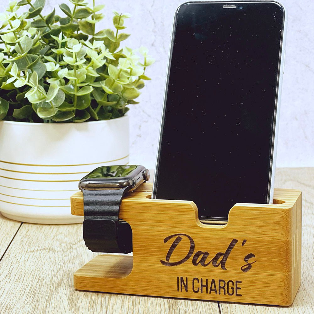 Charging Station Personalised Gift Bamboo Dock For Apple Watch and iPhone Personalised Accessories Gifts UK