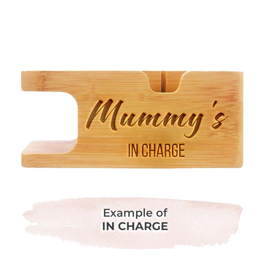 Charging Station Personalised Gift Bamboo Dock For Apple Watch and iPhone Personalised IN CHARGE Accessories Gifts UK