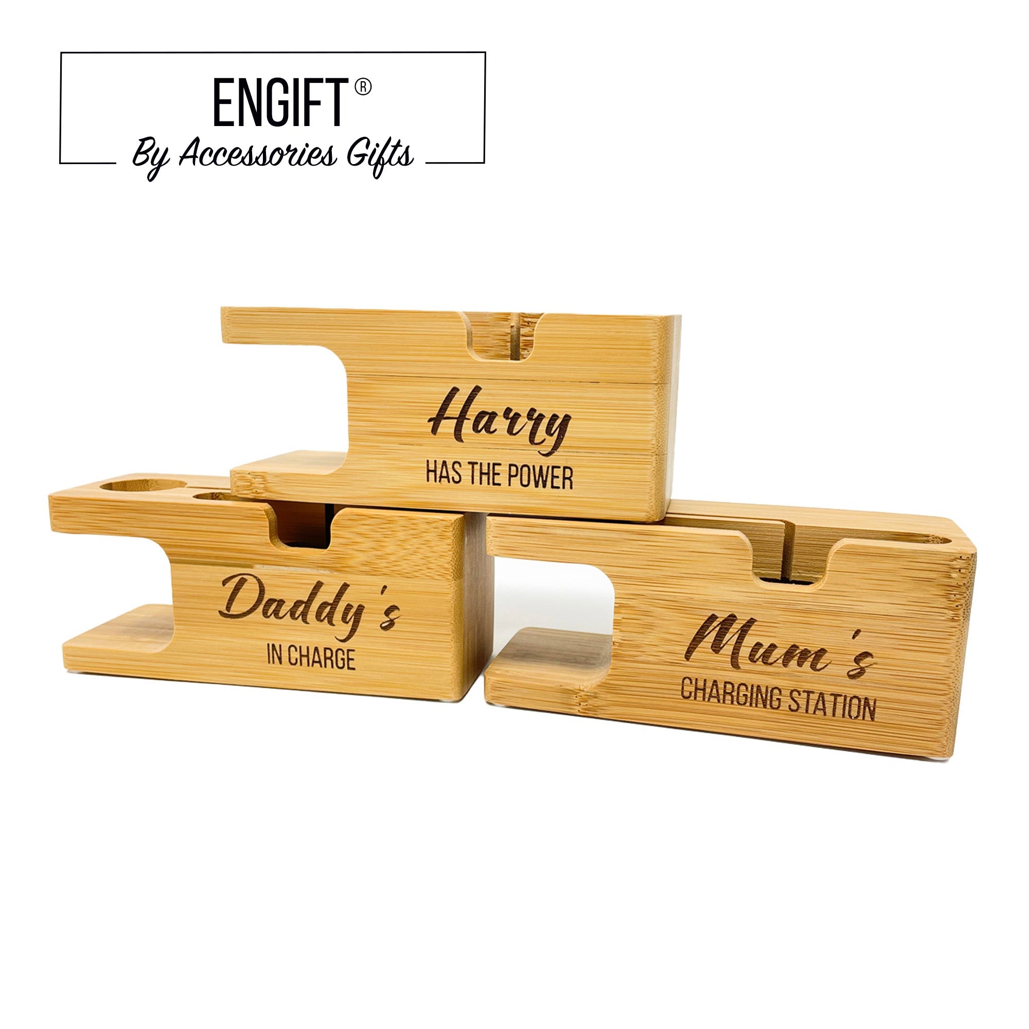 Charging Station Personalised Gift Bamboo Dock For Apple Watch and iPhone Personalised Accessories Gifts UK