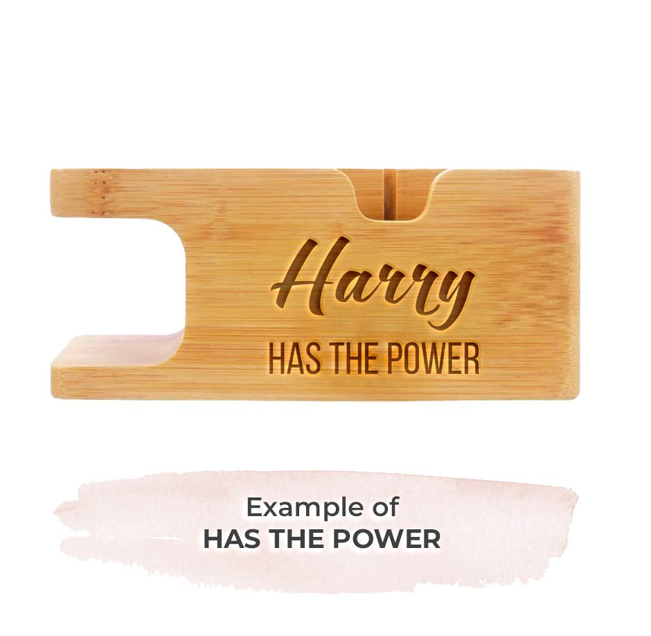 Charging Station Personalised Gift Bamboo Dock For Apple Watch and iPhone Personalised HAS THE POWER Accessories Gifts UK