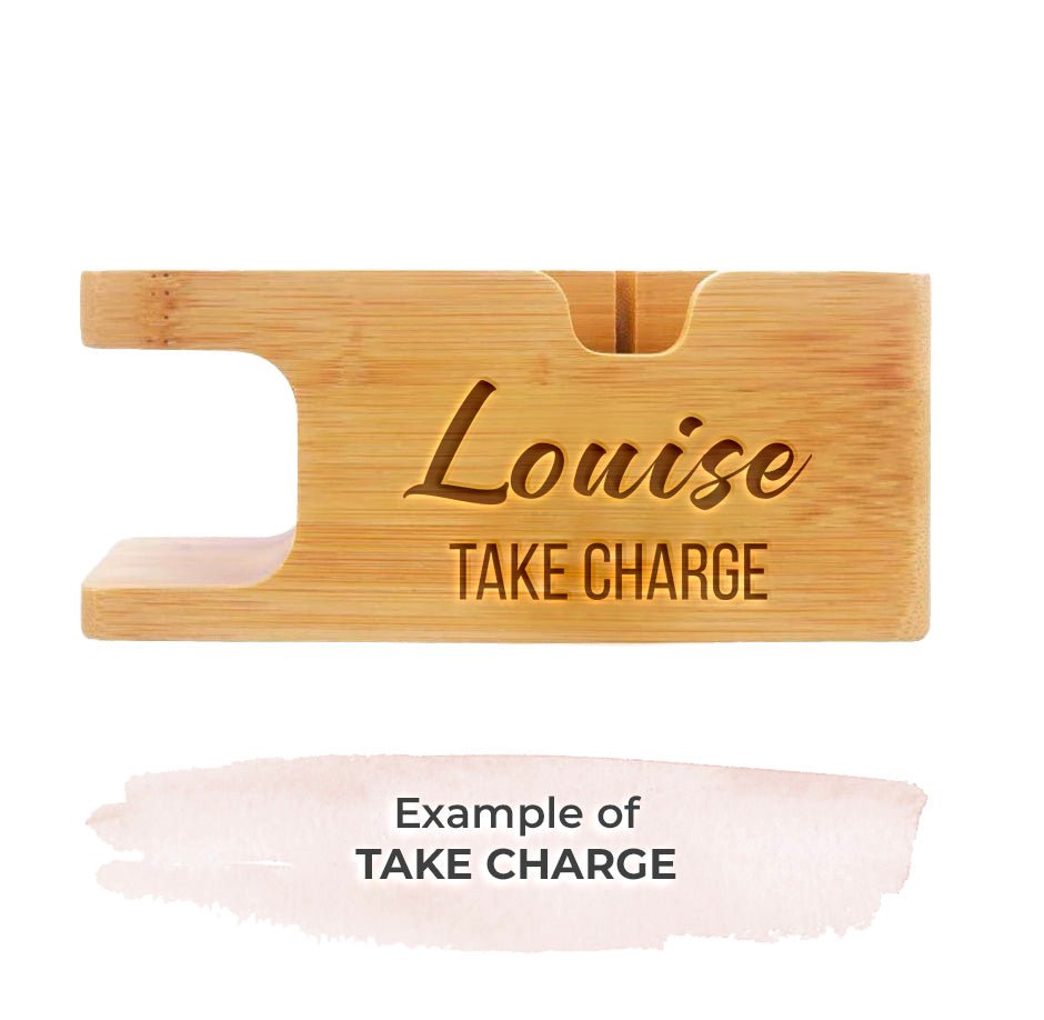 Charging Station Personalised Gift Bamboo Dock For Apple Watch and iPhone Personalised TAKE CHARGE Accessories Gifts UK