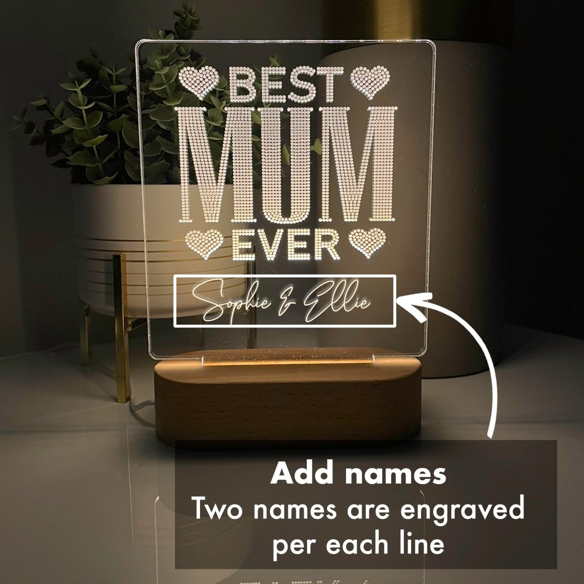 Personalised Gifts For Mum | Best Mum Ever Rhinestone | LED Lamp Night Light Accessories Gifts UK
