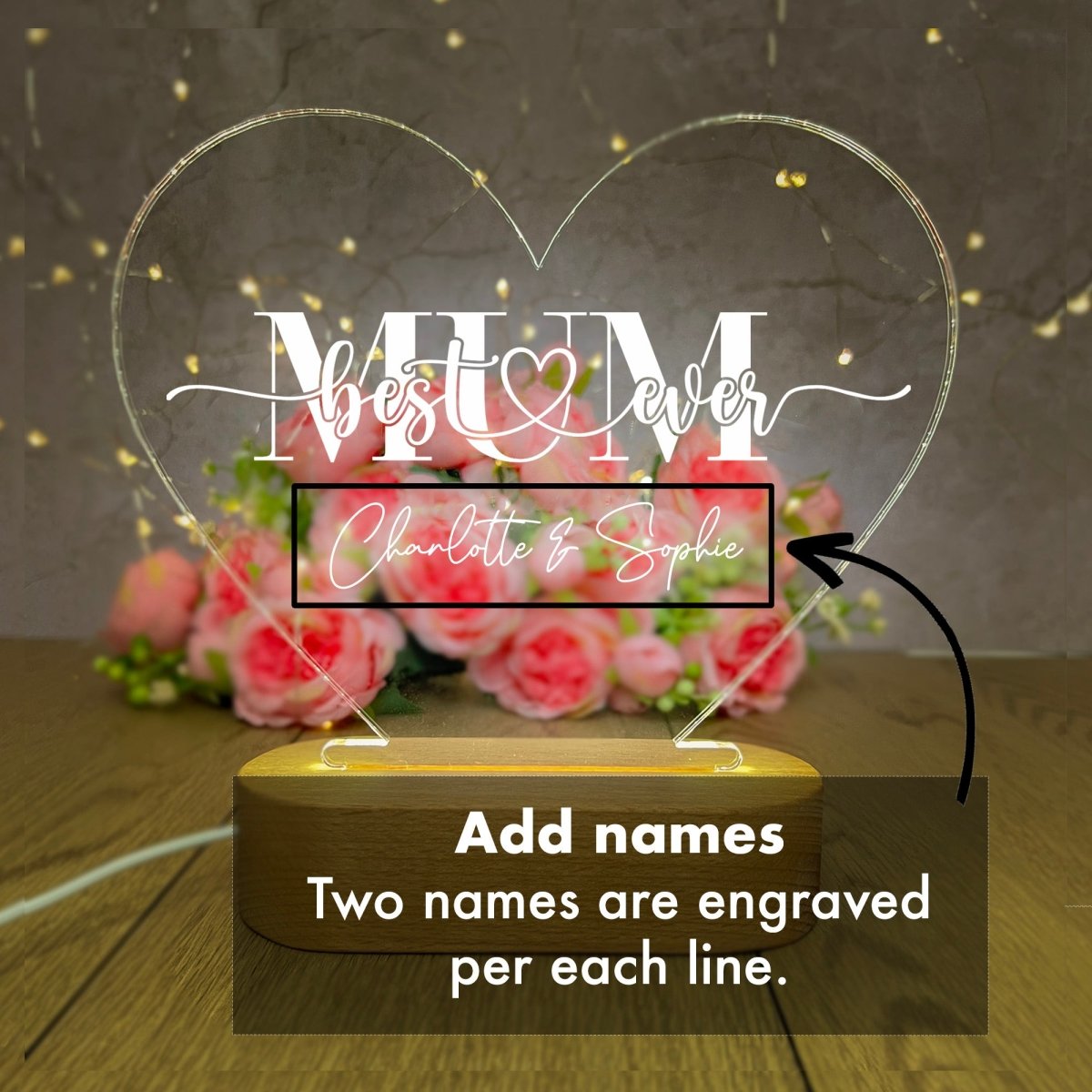Personalised Gifts For Mum | Best Mum Ever Heart | LED Lamp Night Light Accessories Gifts UK