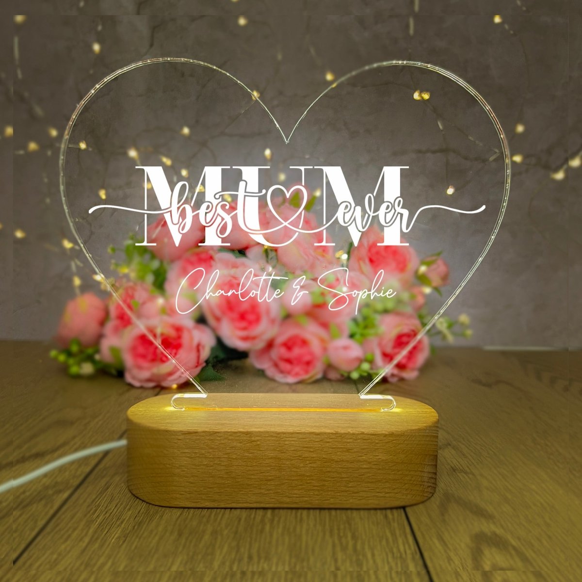 Personalised Gifts For Mum | Best Mum Ever Heart | LED Lamp Night Light Accessories Gifts UK