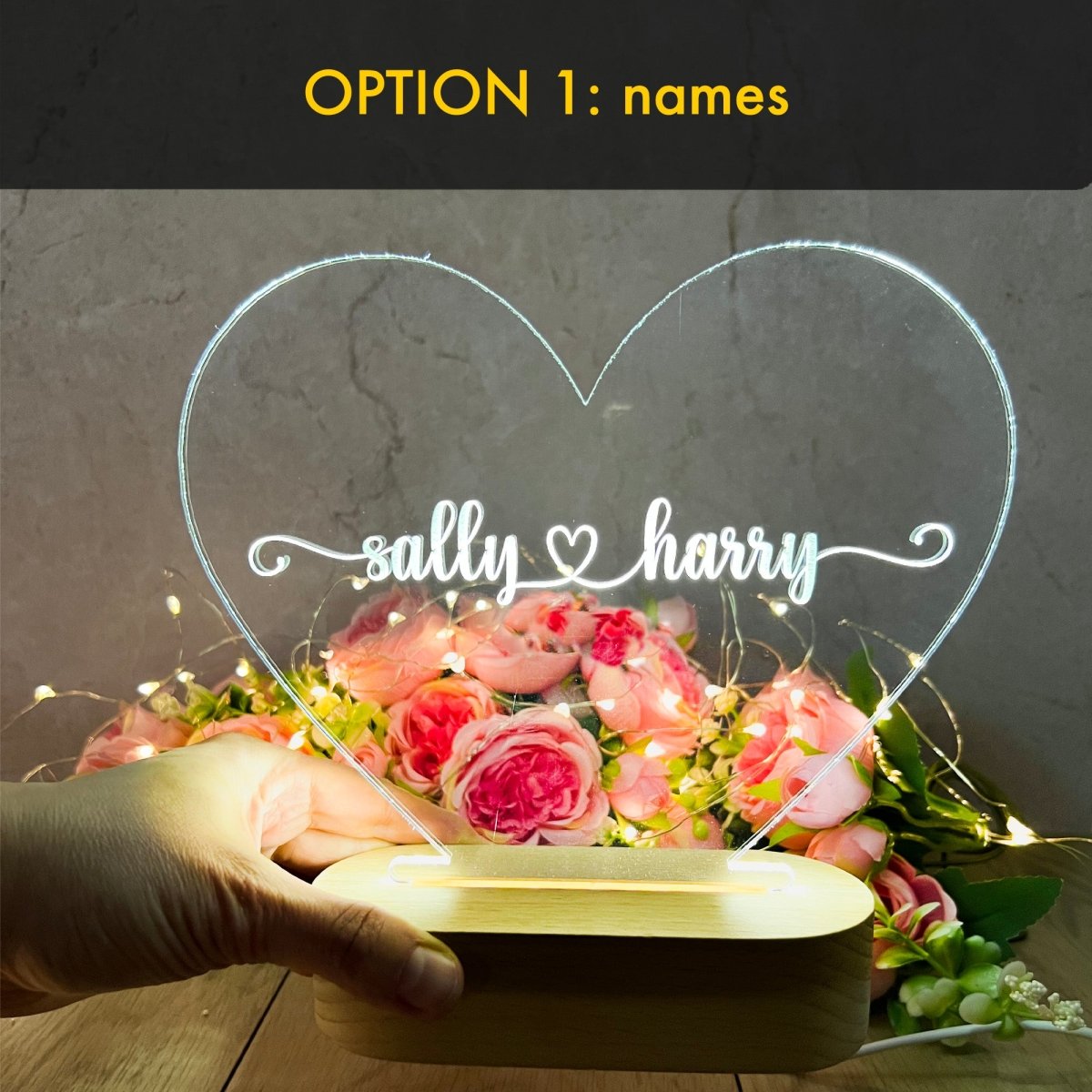 Personalised Wedding Gift Anniversary Gift Engagement Gift | LED Lamp Night Light Names No Engraving Accessories Gifts UK