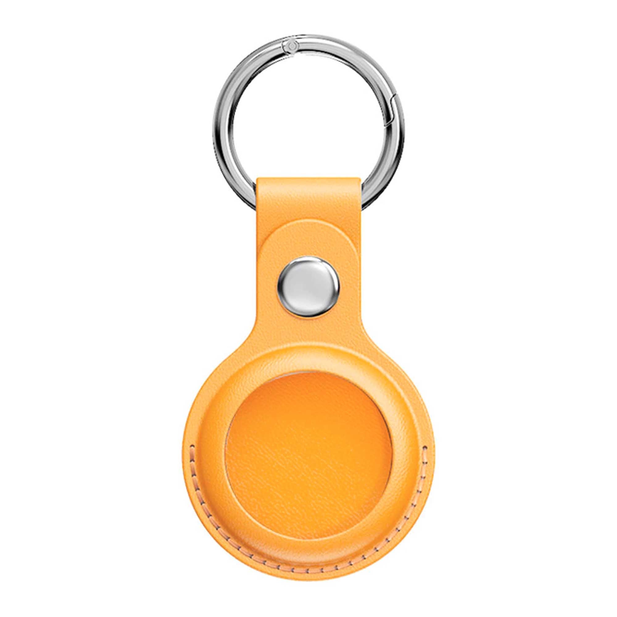 Yellow Leather Case for Apple AirTag, PU Leather Case Cover with Keychain Cases For AirTag Yellow Accessories Gifts UK