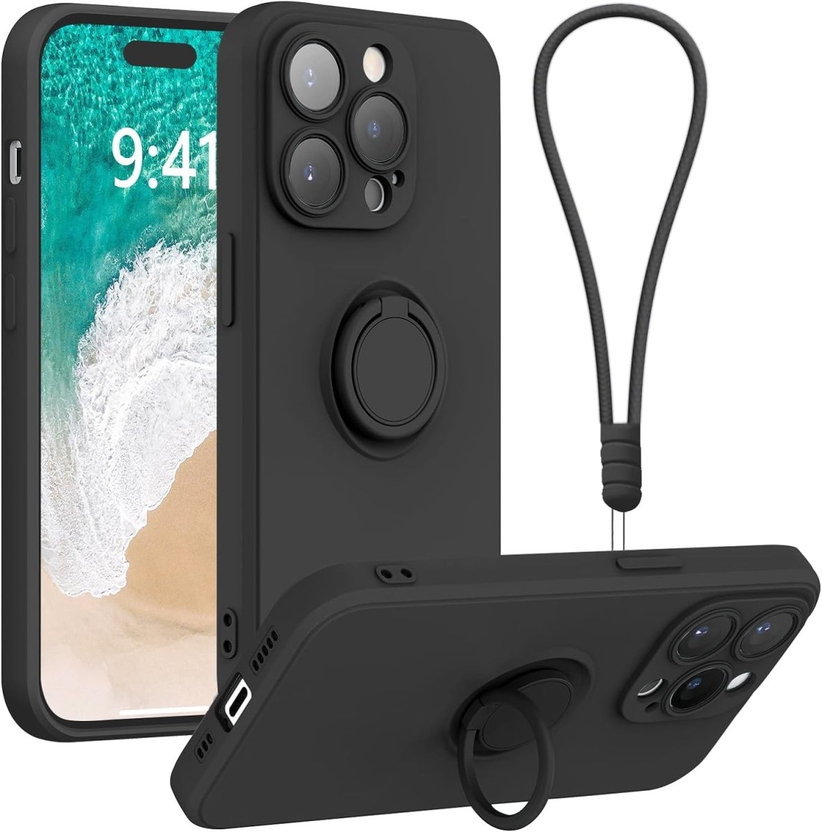 Black Shockproof Silicone Case For iPhone With Ring And Lanyard  Black iPhone 11 Accessories Gifts UK