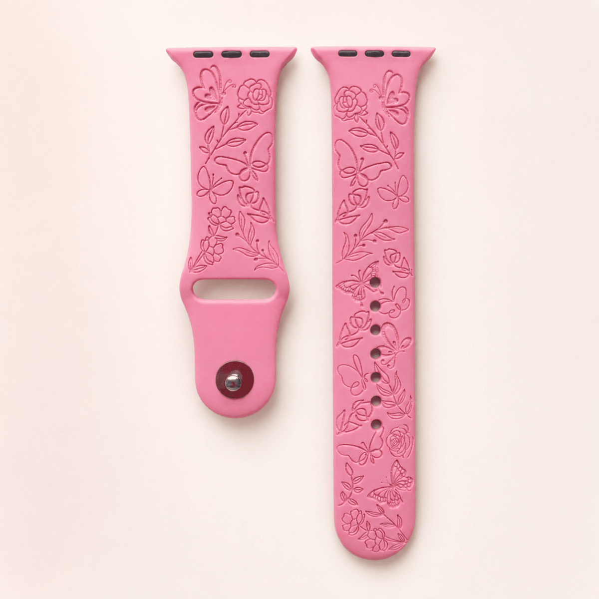 Butterflies and Roses Apple Watch Strap, Engraved Silicone Watch Band - Accessories Gifts UK