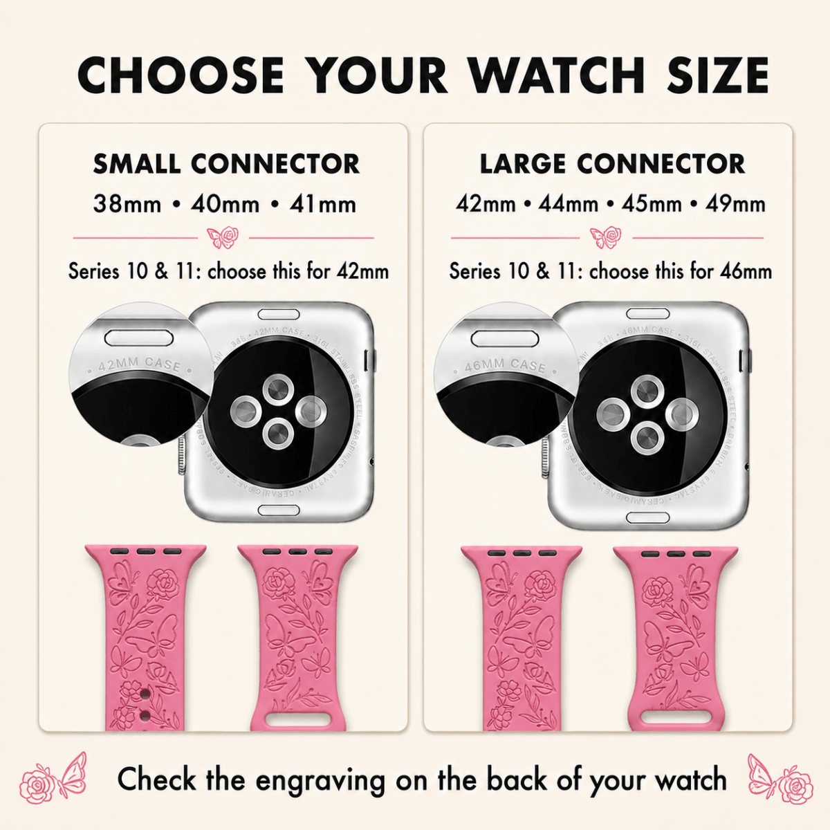Butterflies and Roses Apple Watch Strap, Engraved Silicone Watch Band - Accessories Gifts UK