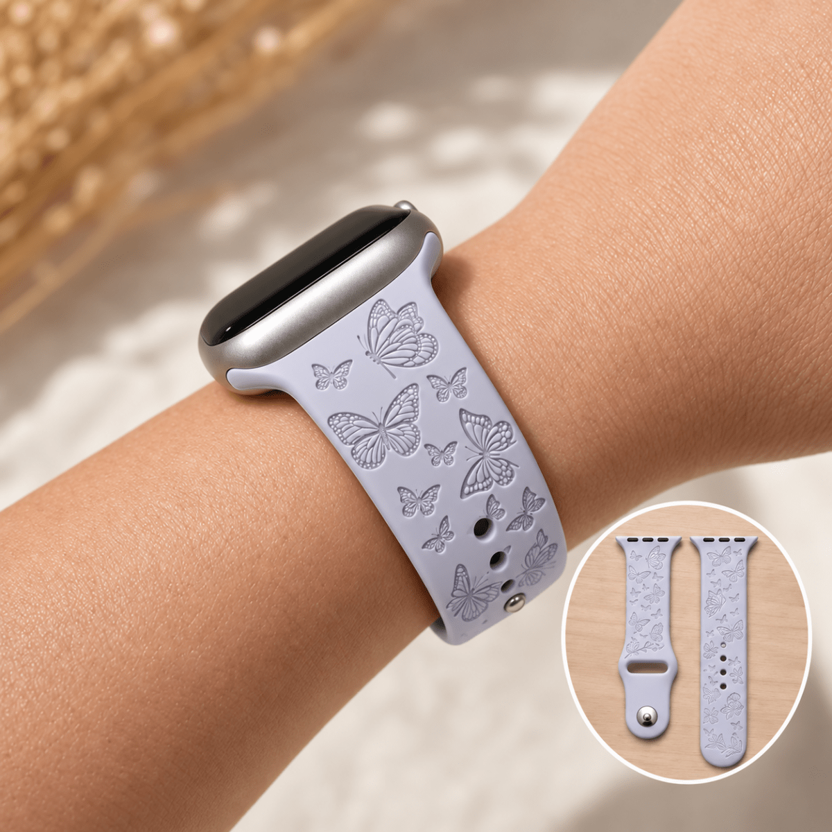 Butterflies Apple Watch Strap, Engraved Silicone Watch Band Parent Listing Accessories Gifts UK