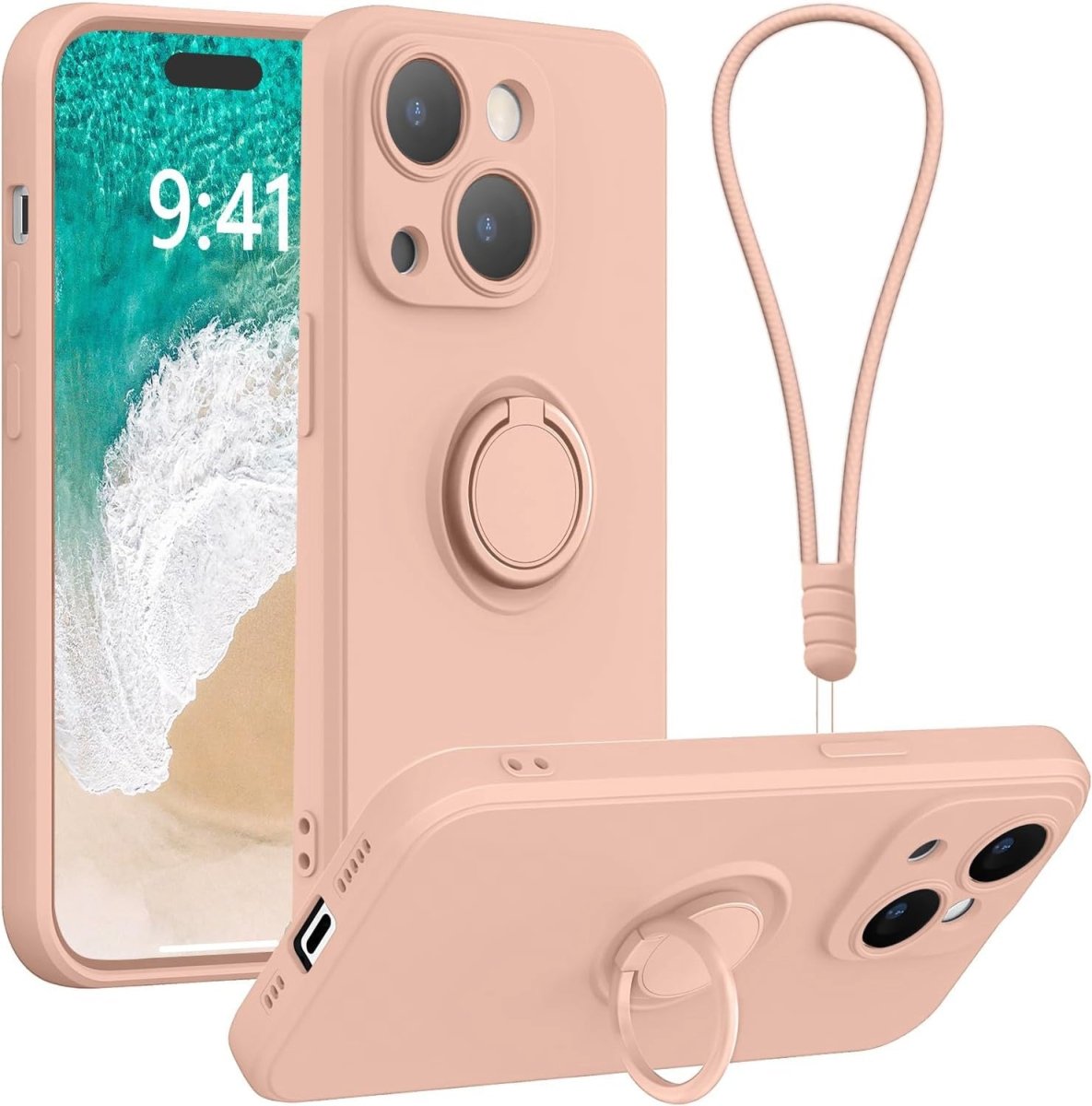 Dusky Pink Shockproof Silicone Case For iPhone With Ring And Lanyard  Dusky Pink iPhone 11 Accessories Gifts UK