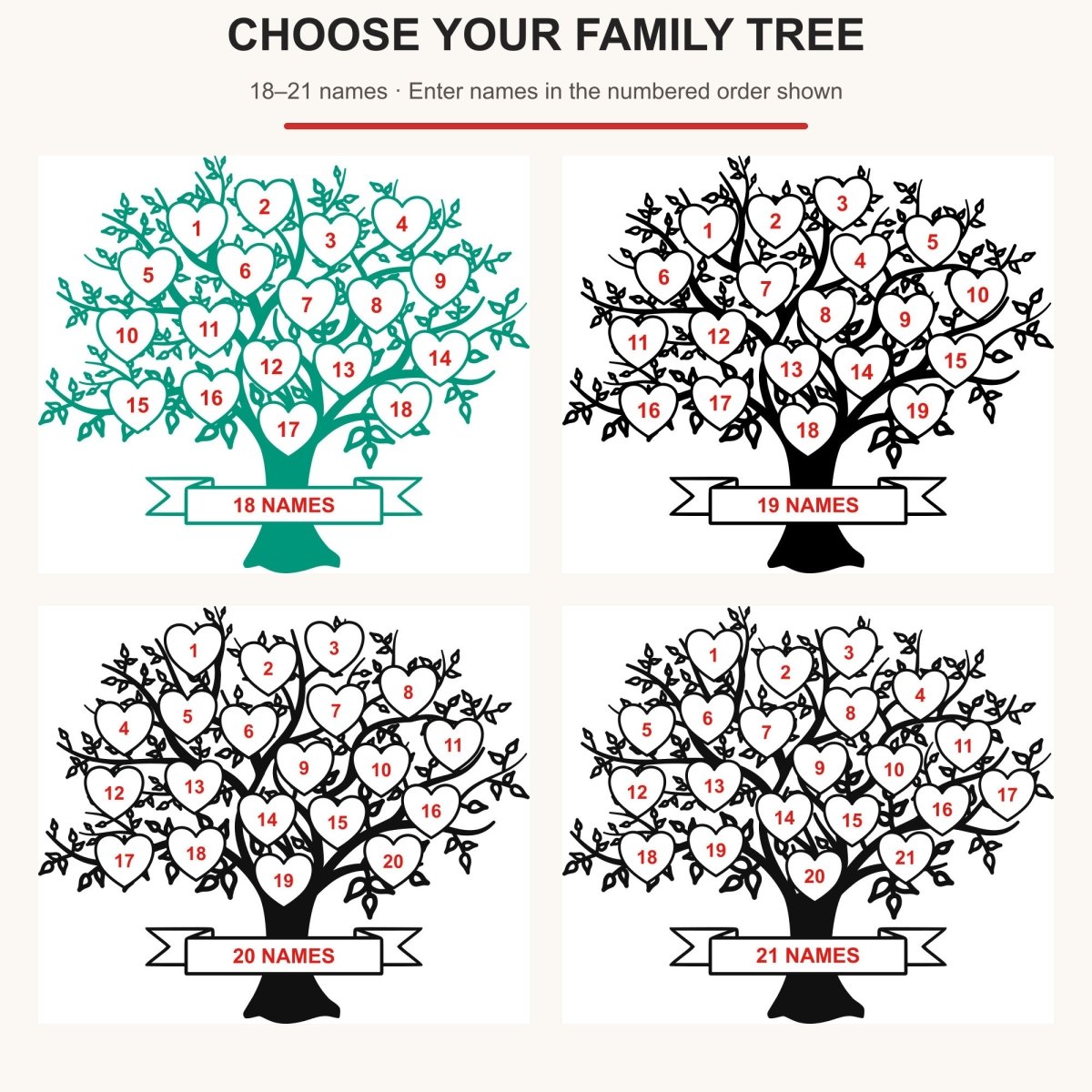 Personalised Family Tree LED Lamp – 2–25 Names Accessories Gifts UK