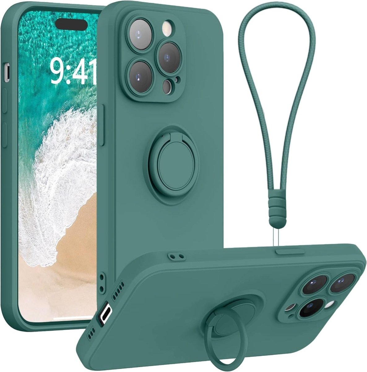 Forest Green Shockproof Silicone Case For iPhone With Ring And Lanyard  Forest Green iPhone 11 Accessories Gifts UK