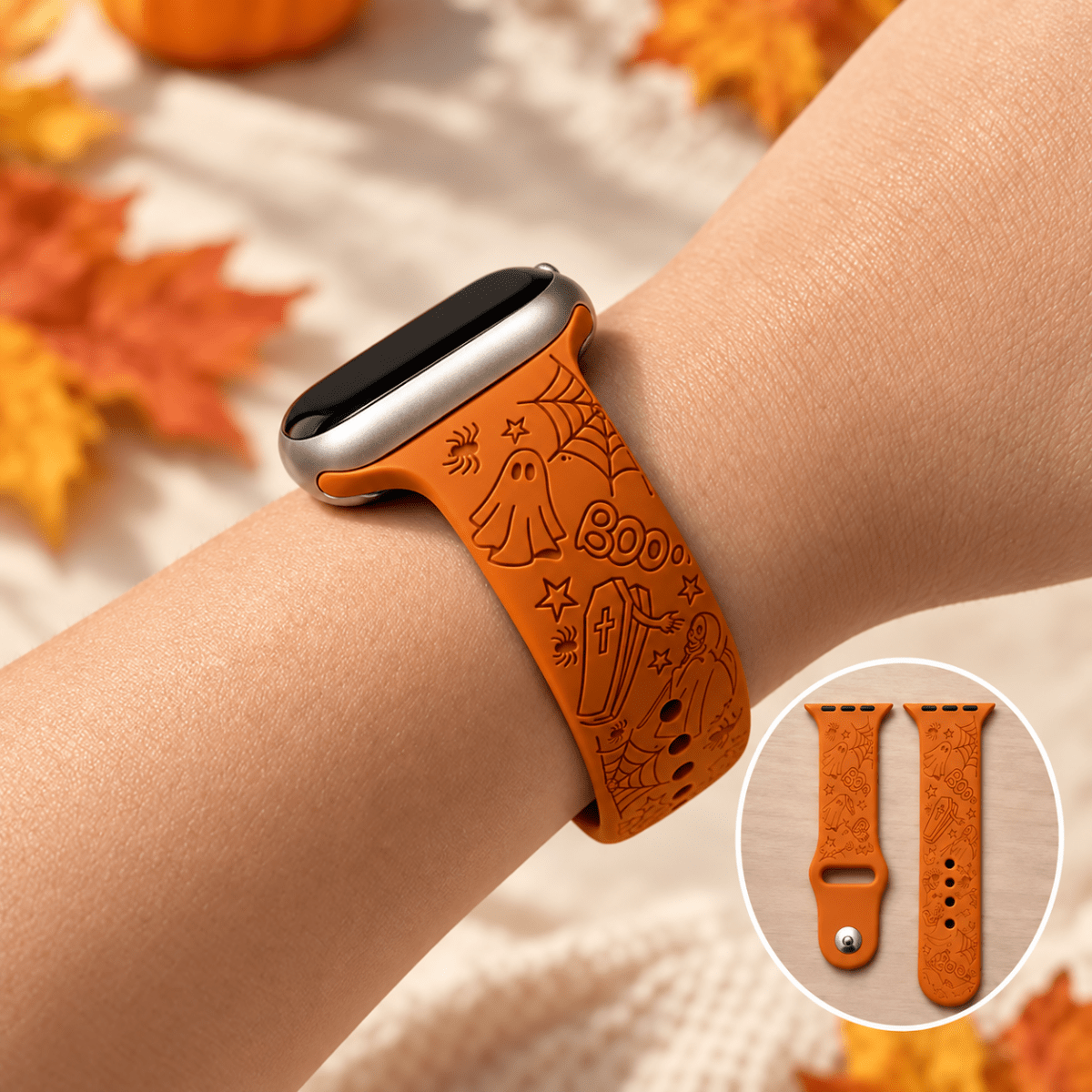 Halloween Apple Watch Strap, Engraved Silicone Watch Band - Accessories Gifts UK