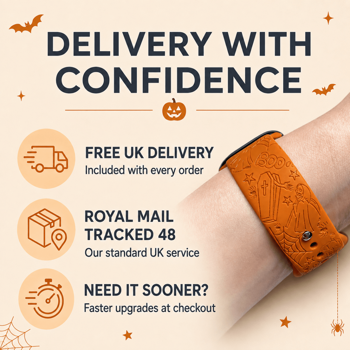 Halloween Apple Watch Strap, Engraved Silicone Watch Band - Accessories Gifts UK