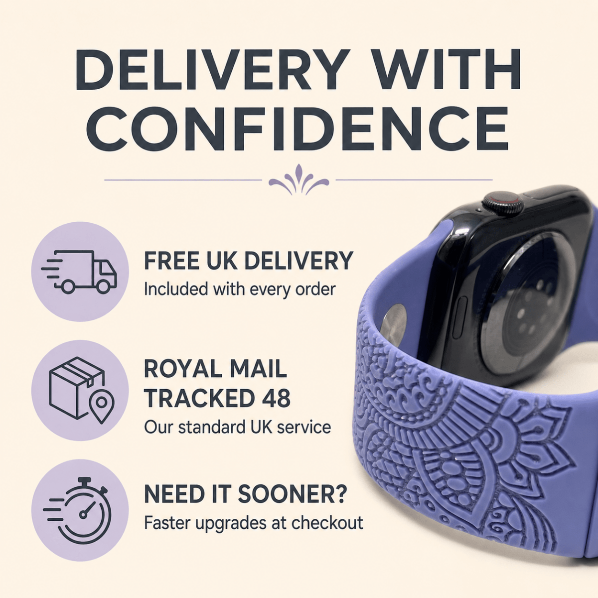 Henna Apple Watch Strap, Engraved Silicone Watch Band - Accessories Gifts UK