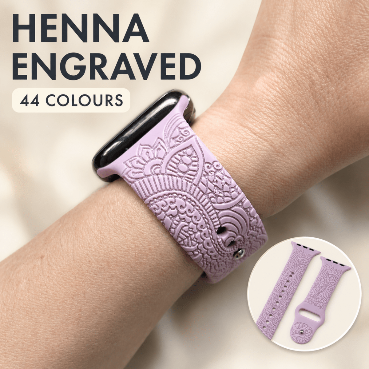 Henna Apple Watch Strap, Engraved Silicone Watch Band - Accessories Gifts UK