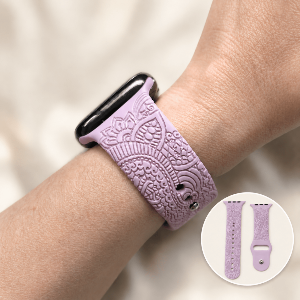 Henna Apple Watch Strap, Engraved Silicone Watch Band - Accessories Gifts UK