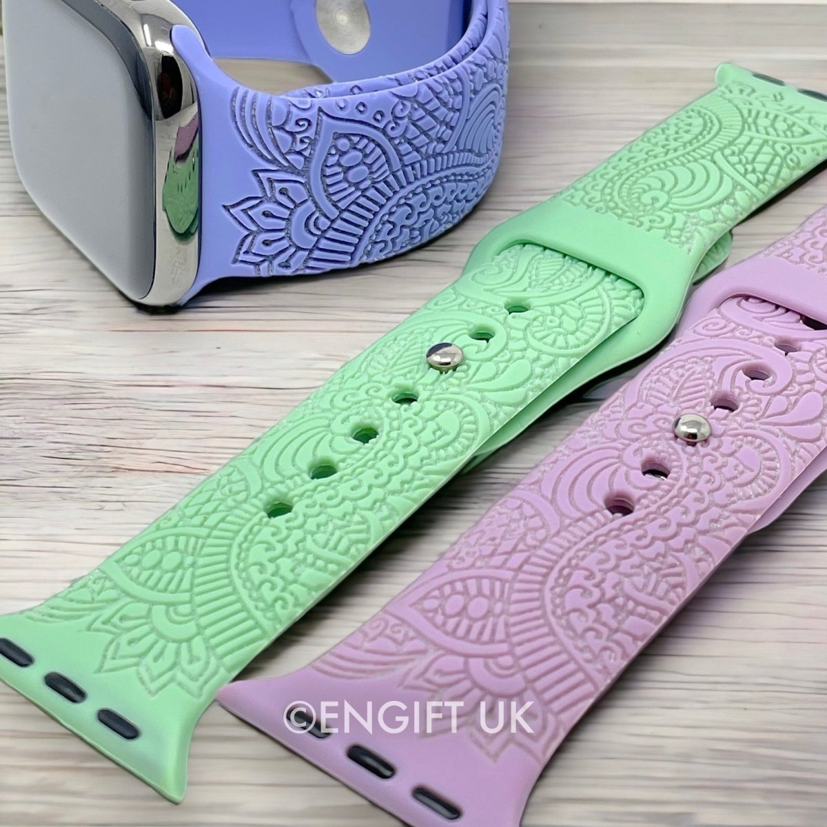 Henna Apple Watch Strap, Engraved Silicone Watch Band - Accessories Gifts UK