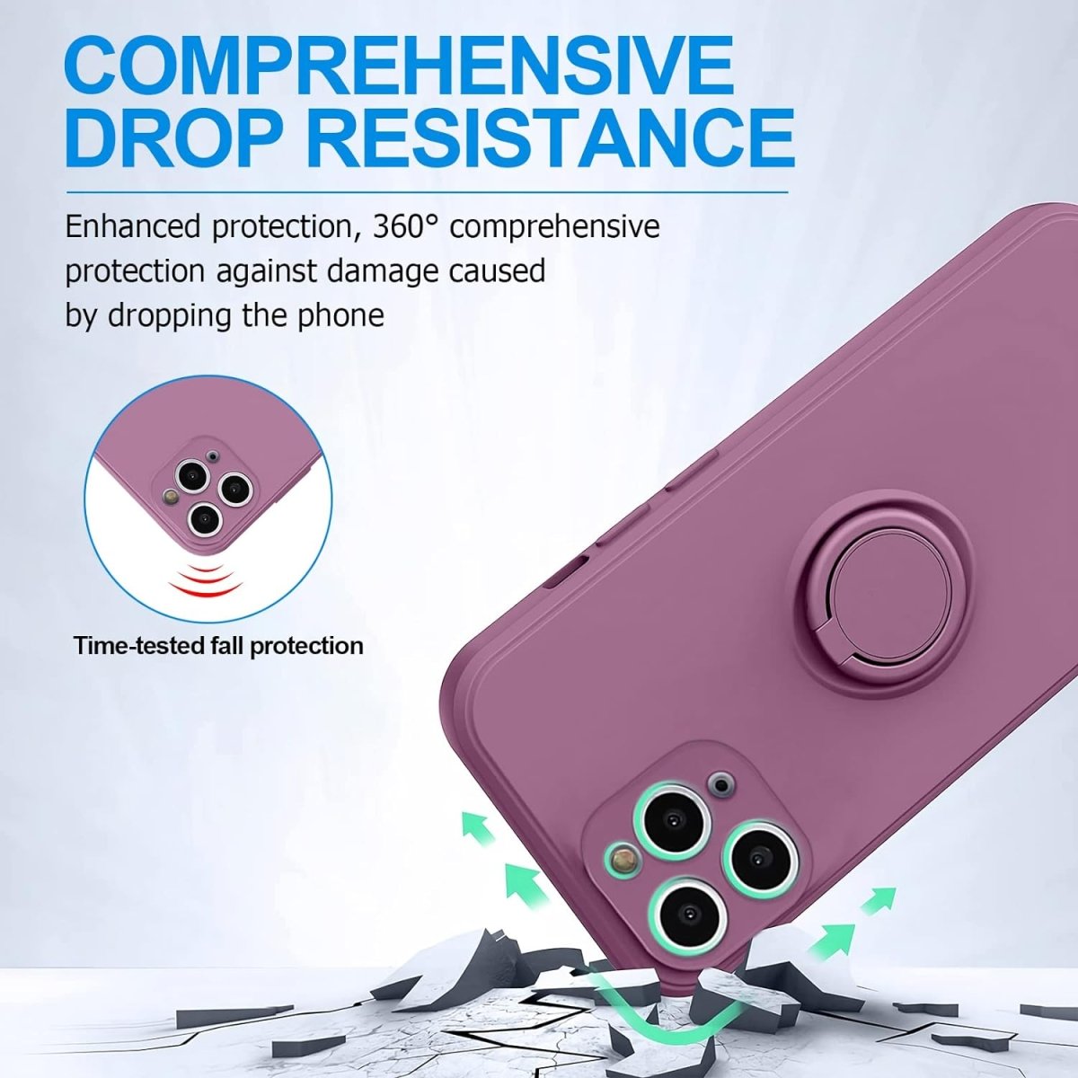 Light Purple Shockproof Silicone Case For iPhone With Ring And Lanyard    Accessories Gifts UK