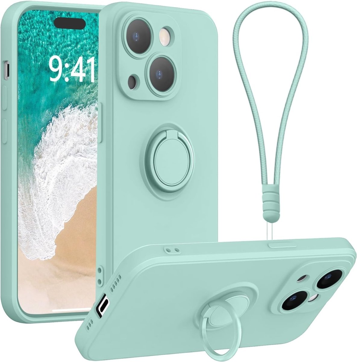 Mint Cream Shockproof Silicone Case For iPhone With Ring And Lanyard  Mint Cream iPhone 11 Accessories Gifts UK