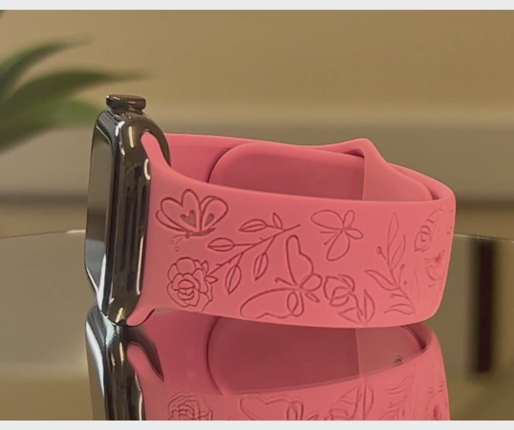 Butterflies and Roses Apple Watch Strap, Engraved Silicone Watch Band Parent Listing Accessories Gifts UK