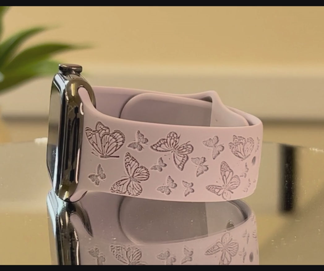 Butterflies Apple Watch Strap, Engraved Silicone Watch Band Parent Listing Accessories Gifts UK