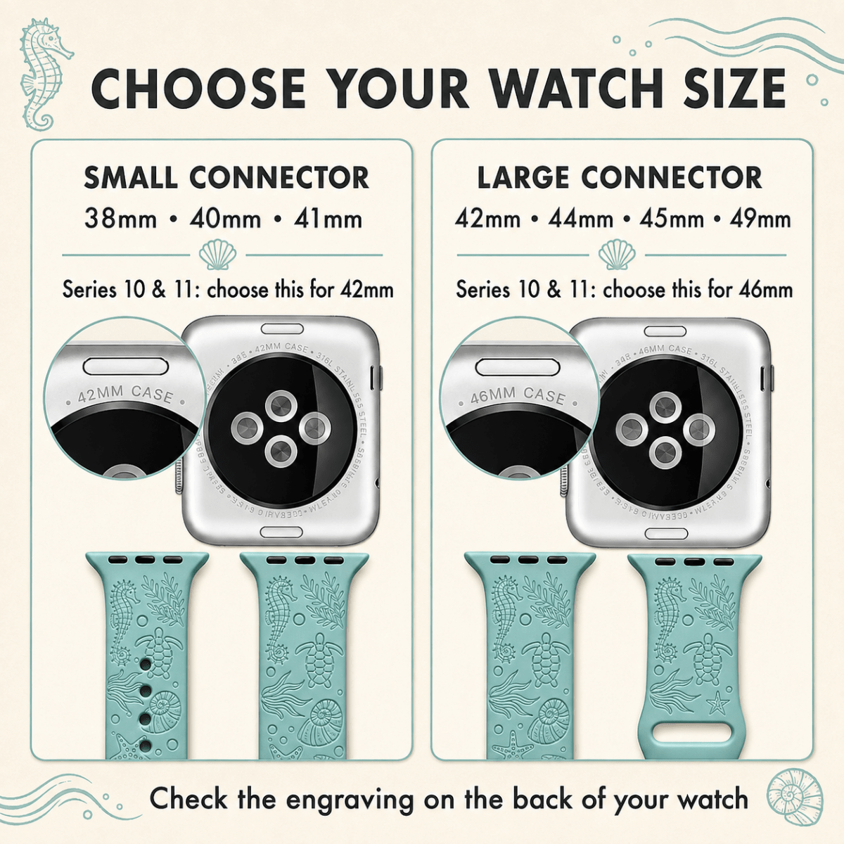 Sea Life Apple Watch Strap, Engraved Silicone Watch Band - Accessories Gifts UK