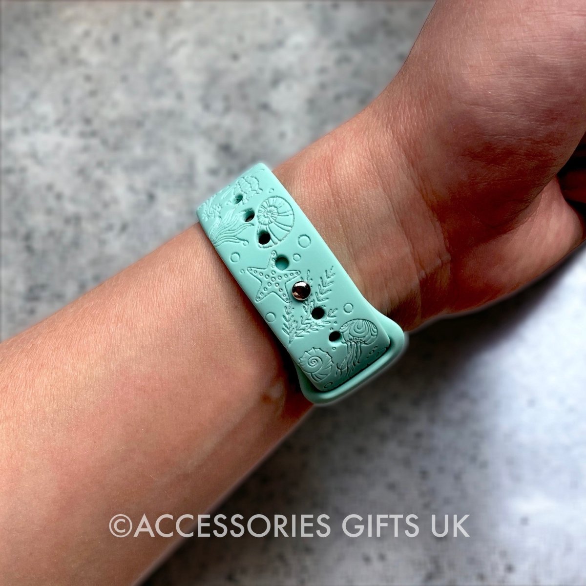 Sea Life Apple Watch Strap, Engraved Silicone Watch Band - Accessories Gifts UK