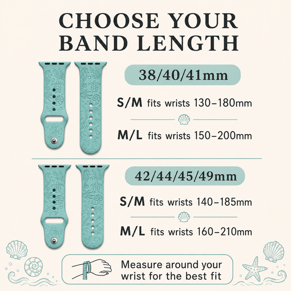 Sea Life Apple Watch Strap, Engraved Silicone Watch Band - Accessories Gifts UK