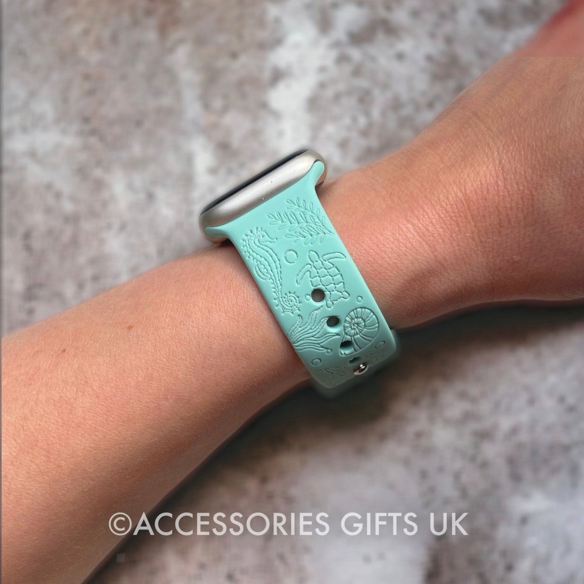 Sea Life Apple Watch Strap, Engraved Silicone Watch Band - Accessories Gifts UK