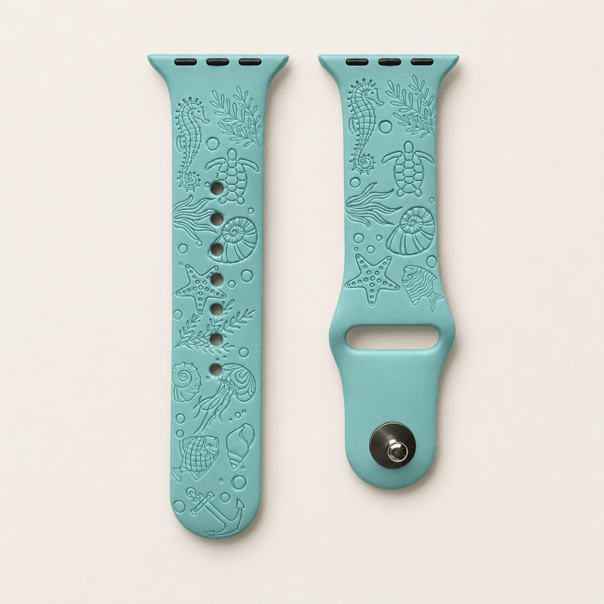 Sea Life Apple Watch Strap, Engraved Silicone Watch Band - Accessories Gifts UK
