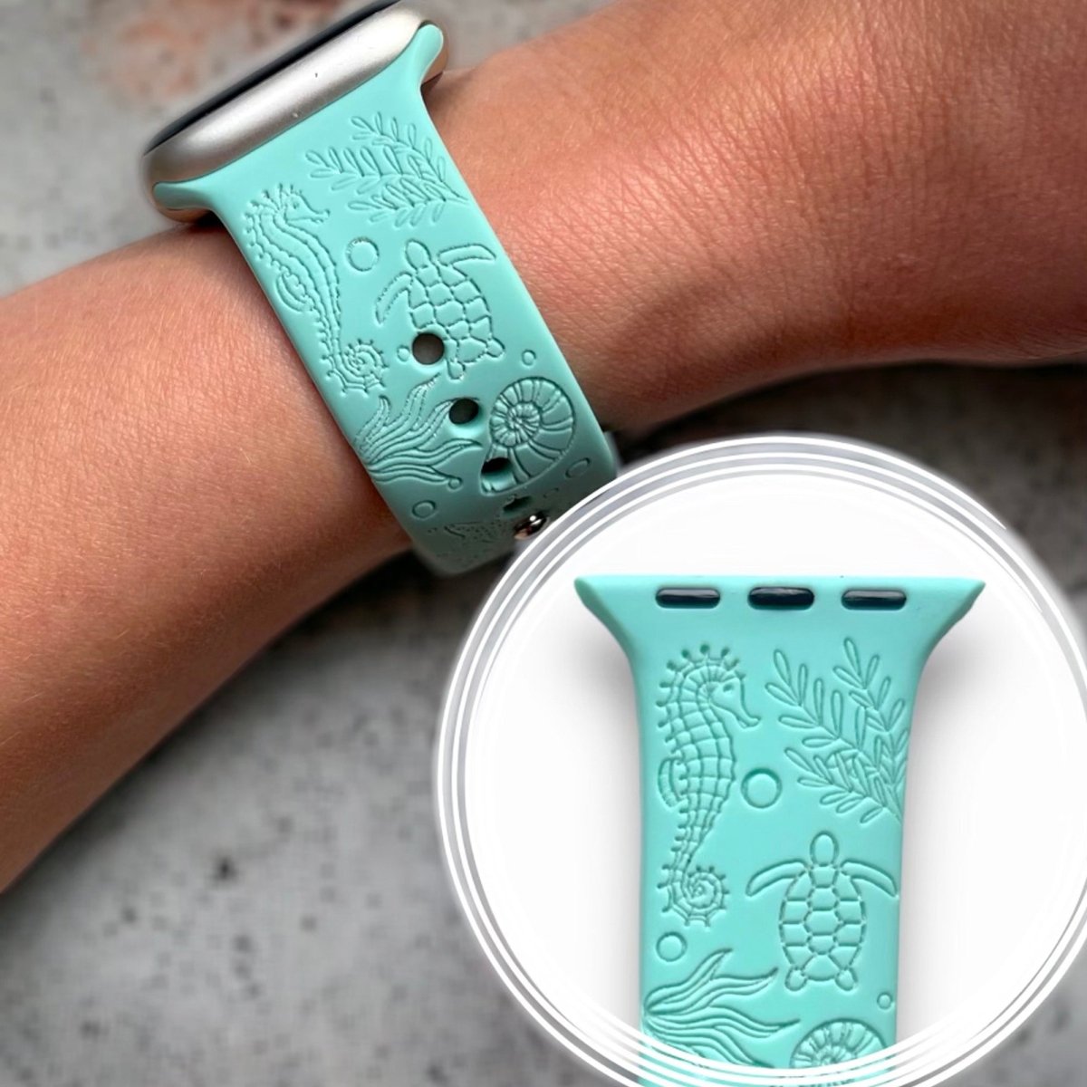 Sea Life Apple Watch Strap, Engraved Silicone Watch Band - Accessories Gifts UK